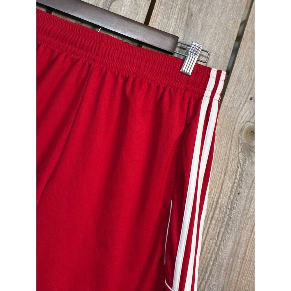 Adidas Mens Climalite Soccer Shorts Red White Stripe Athletic Large Z21562